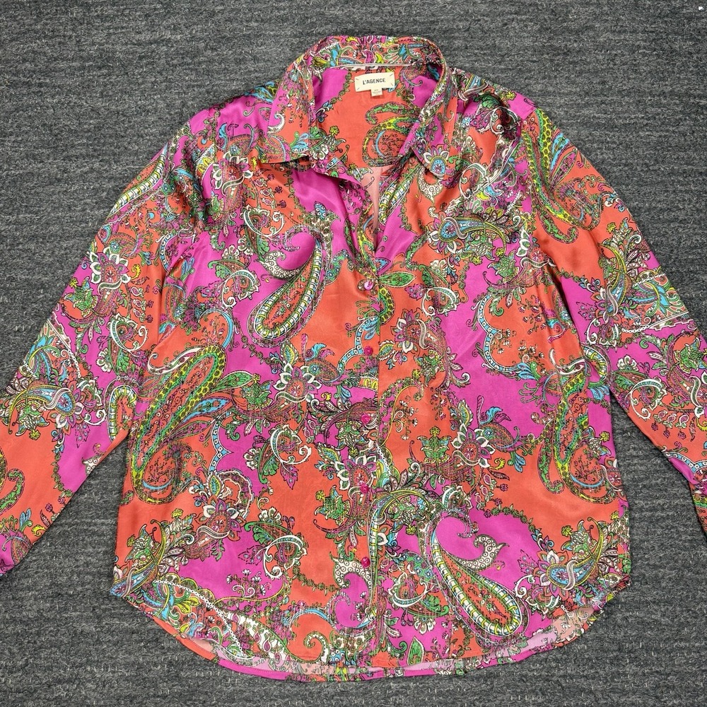 L'AGENCE Tyler Paisley Print Button Up Silk Blouse Women Medium Career Designer